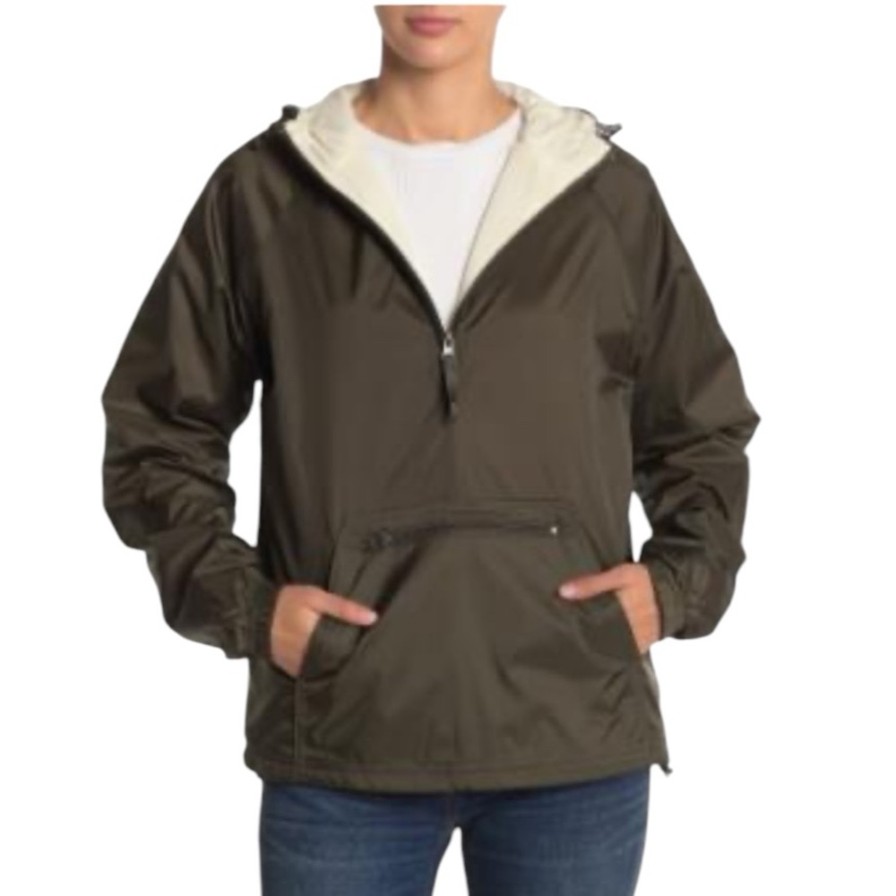 Women’s pullover half zip hooded olive windbreaker jacket Medium M NEW NWT